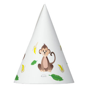 Monkey With Tropical Leaf Peeled Bananas Party Hat