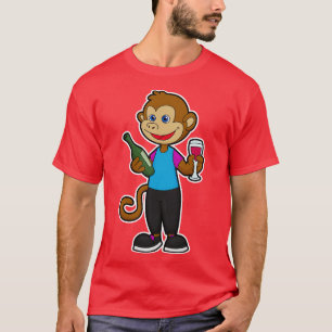Monkey with Wine glass Wine bottle T-Shirt