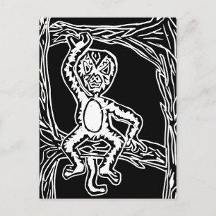 monkey woodprint postcard