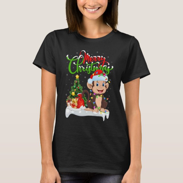 Monkey   Xmas Decorations Santa Monkey Christmas T-Shirt (Front)