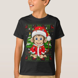 Monkey Xmas Tree Matching Santa Monkey Ugly Christ T-Shirt