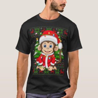 Monkey Xmas Tree Matching Santa Monkey Ugly Christ T-Shirt