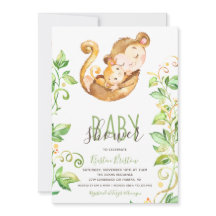 Monkey Zoo Animal Green Baby Shower Invitation