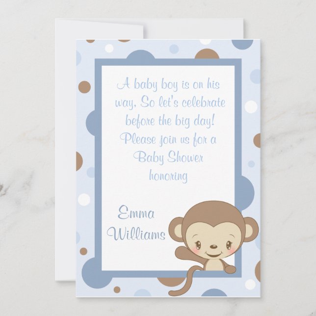Monkey Zoo Baby Shower Invitation-Blue Invitation (Front)
