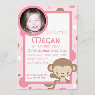 Monkey Zoo Photo Birthday Invitation-Girl Invitation