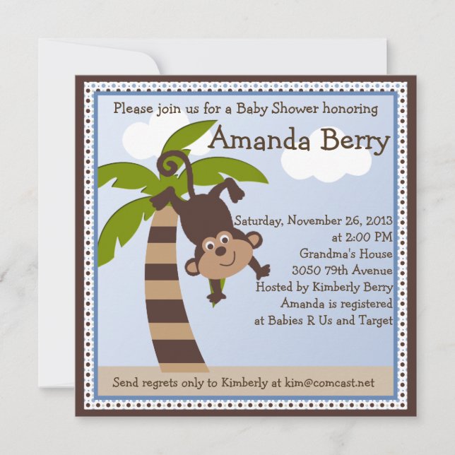 Monkeying Around/Monkey Baby Shower Invitation (Front)