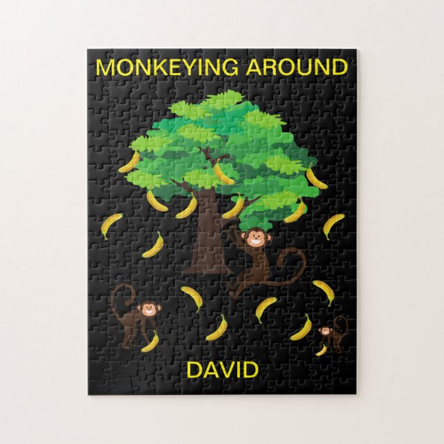 "Monkeying Around" puzzle for kids with name. (Vertical)