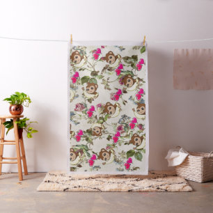 Monkeys Bananas Pink Hearts Floral Fabric
