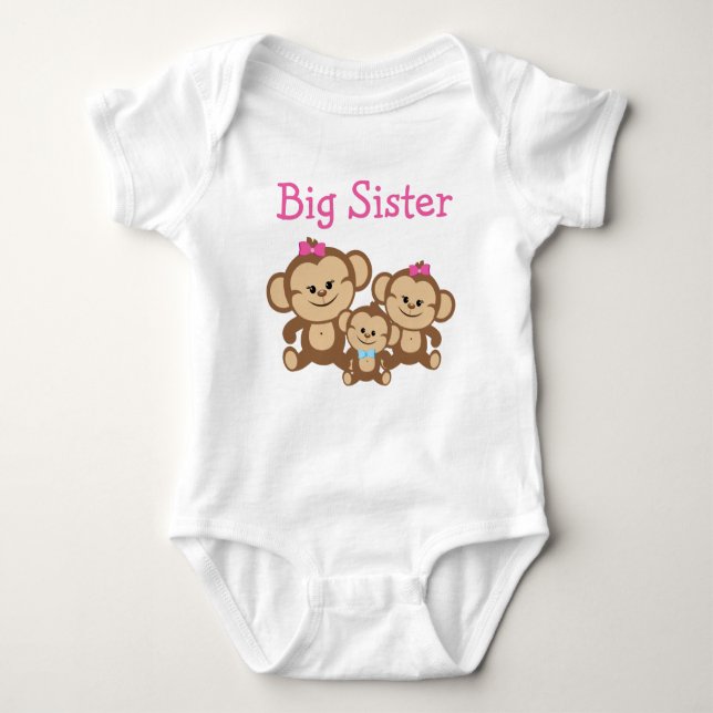 Monkeys Big Sister Baby Bodysuit (Front)