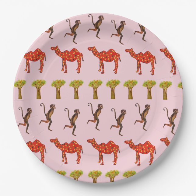 Monkeys, Camel Custom Paper Plates 9 in (Front)