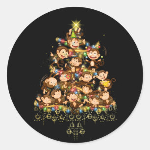 Monkeys Christmas Tree Lights Holiday Monkey Lover Classic Round Sticker