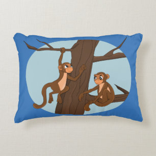Monkeys climbing the tree cartoon accent pillow