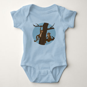 Monkeys climbing the tree cartoon baby bodysuit