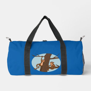 Monkeys climbing the tree cartoon duffle bag