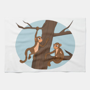 Monkeys climbing the tree cartoon tea towel