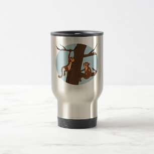 Monkeys climbing the tree cartoon travel mug