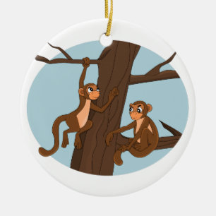 Monkeys climbing the tree  ceramic tree decoration