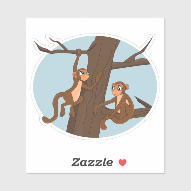 Monkeys climbing the tree Custom-Cut Vinyl Sticker (Sheet)