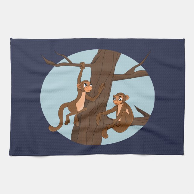 Monkeys climbing the tree kitchen towel (Horizontal)