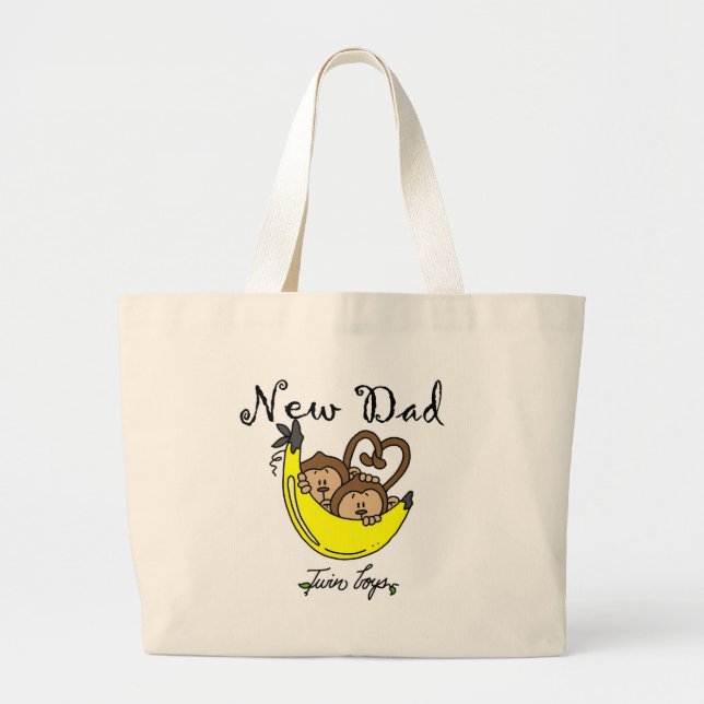 Monkeys Dad of Twin Boys Tshirts and Gifts Large Tote Bag (Front)