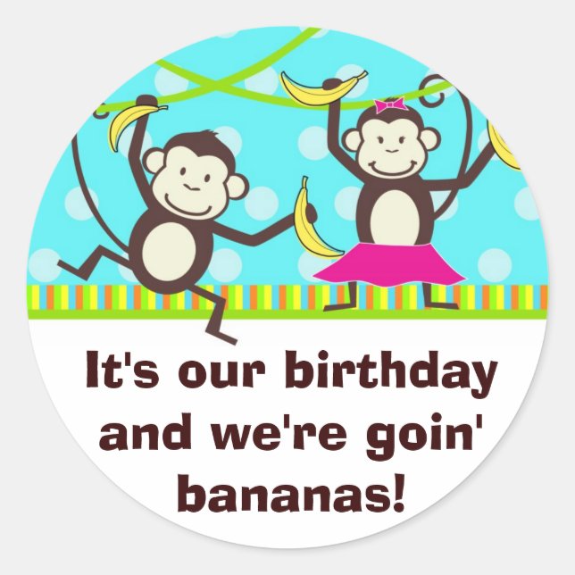 Monkeys Going Bananas Classic Round Sticker (Front)