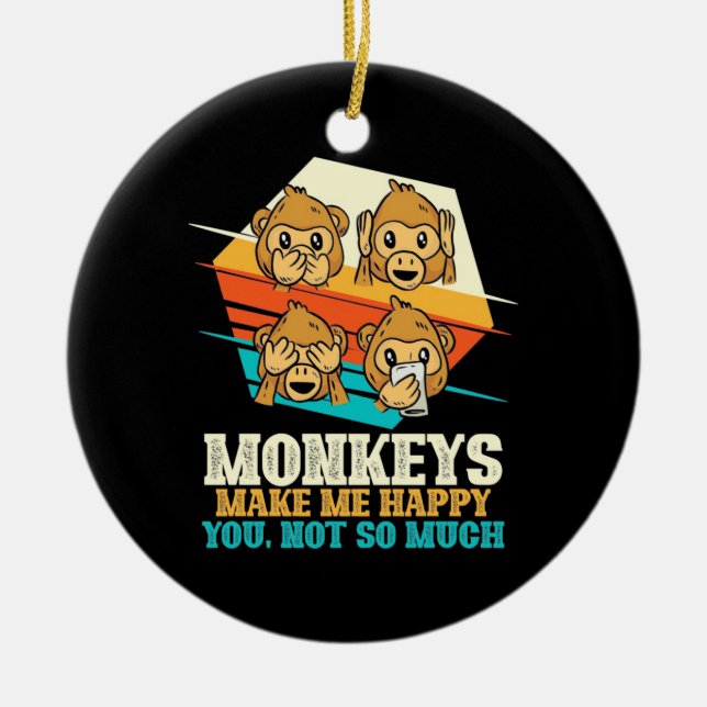 Monkeys Make Me Happy Ceramic Tree Decoration (Front)