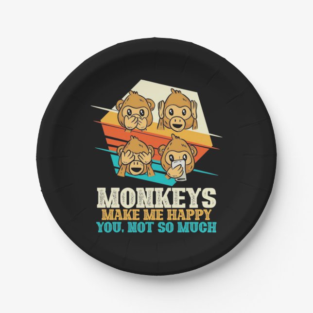 Monkeys Make Me Happy Paper Plate (Front)