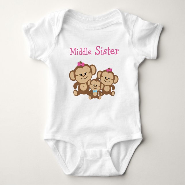 Monkeys Middle Sister Baby Bodysuit (Front)