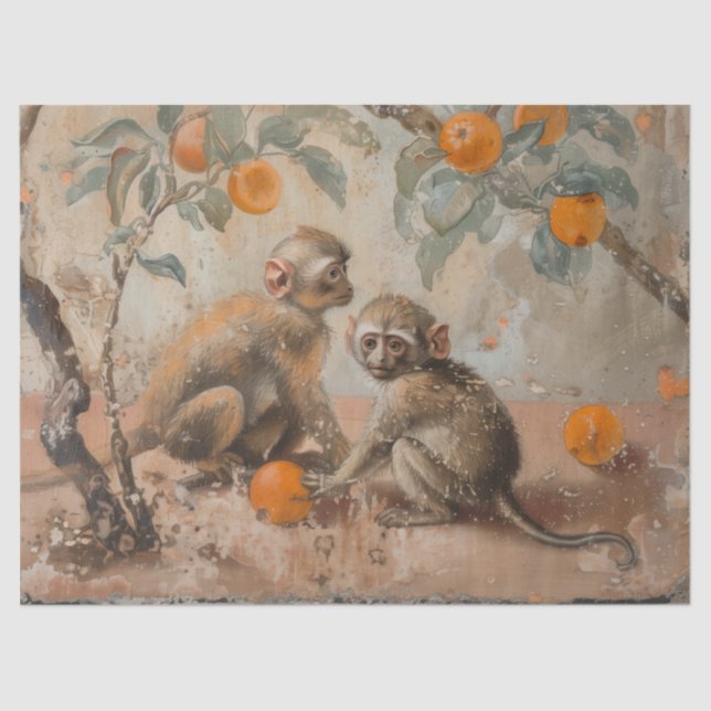 Monkeys - Oil Painting Style Tissue Paper (Front)