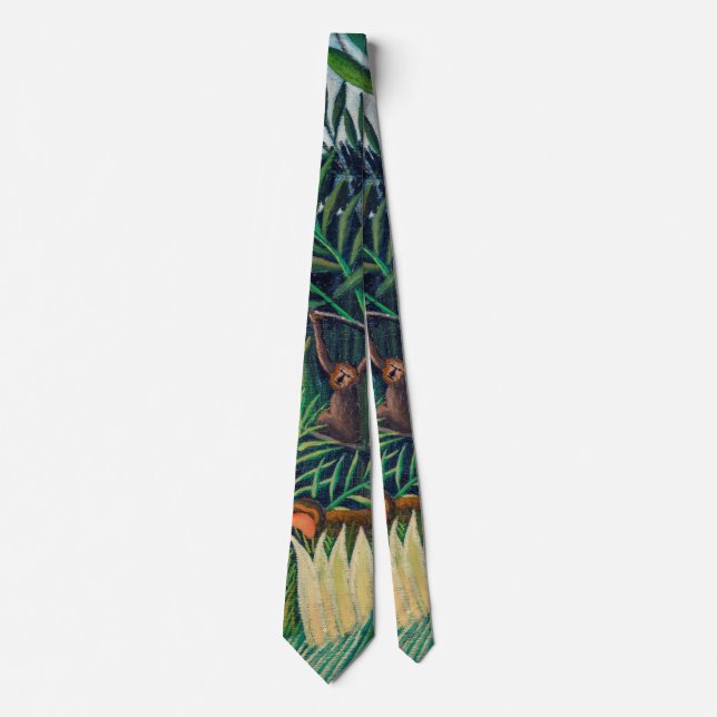 Monkeys Parrot Animal in Jungle Forest Tie (Front)