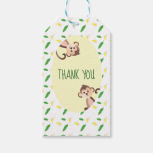 Monkeys Peeking Banana Peels Tropical Leaf Gift Tags