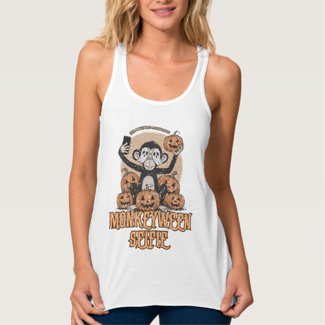 Monkeyween Selfie - Vintage Halloween Singlet (Front)