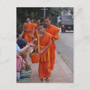Monks Collecting Alms in Luang Prabang, Laos- 2 Postcard