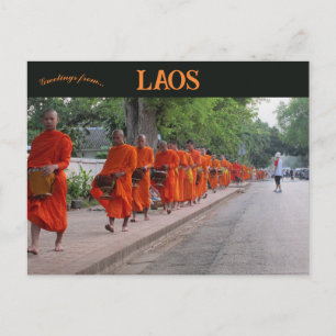 Monks in Luang Prabang Laos Postcard