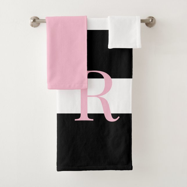 Monnogram Pink and black Bath Towel Set (Insitu)
