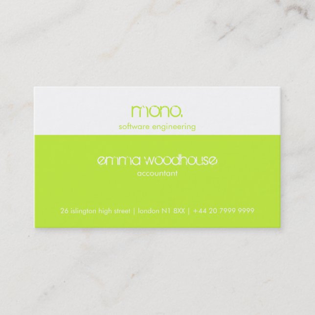 Mono Green & White Business Card (Front)
