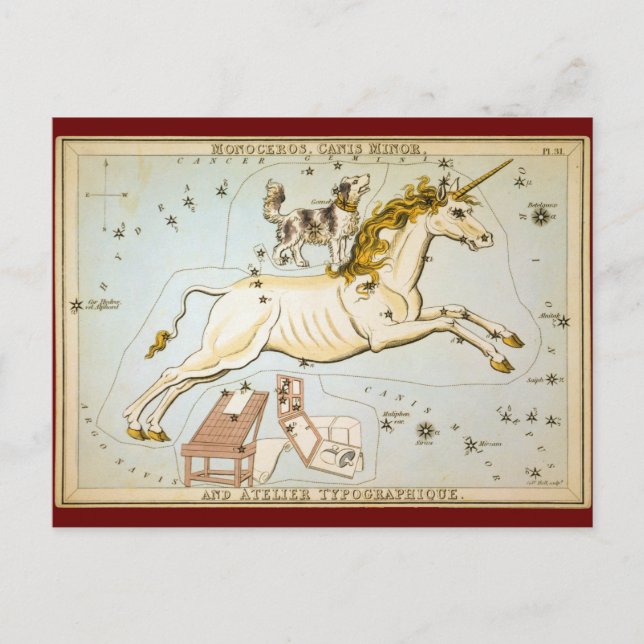 Monoceros, Canis Minor, and Atelier Typographique Postcard (Front)
