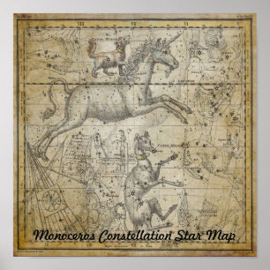 Monoceros Unicorn Star Map Constellation Astronomy Poster