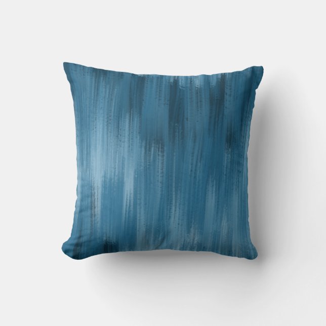 Monochromatic Abstract Brush Strokes, Blue Cushion (Front)