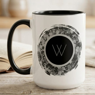 Monochromatic Abstract Brushstroke Monogram Mug
