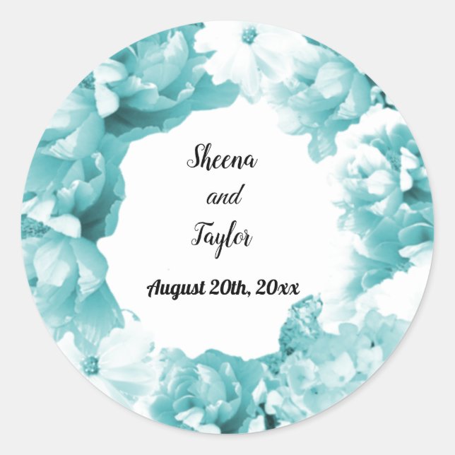 Monochromatic Aqua Wedding Wreath Sticker (Front)