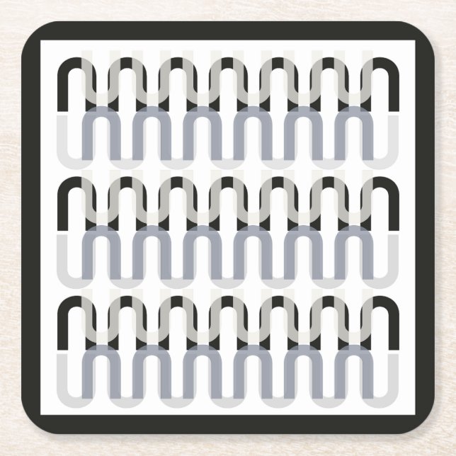 Monochromatic art deco retro design square paper coaster (Front)