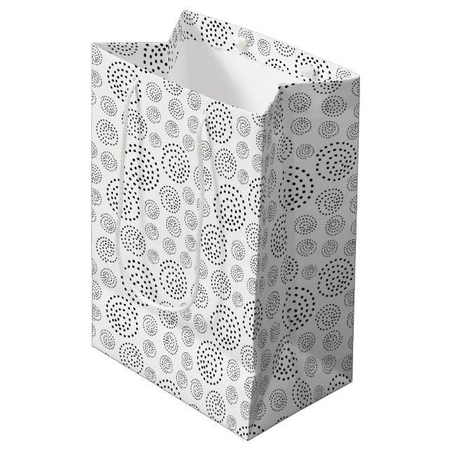 Monochromatic Black Geometric Swirls Pattern Medium Gift Bag (Front Angled)