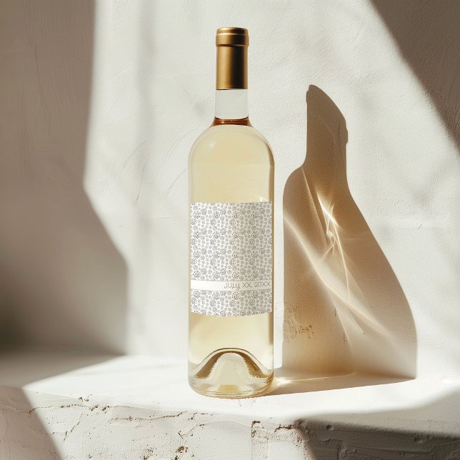 Monochromatic Black Geometric Swirls Pattern Wine Label (Creator Uploaded)