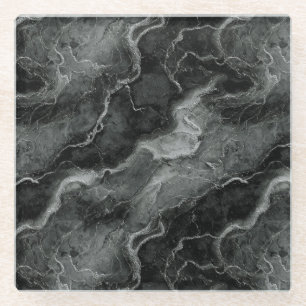 Monochromatic BLACK MARBLE Glass Coaster