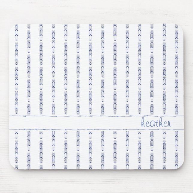Monochromatic Blue Abstract Pattern Custom Name Mouse Pad (Front)