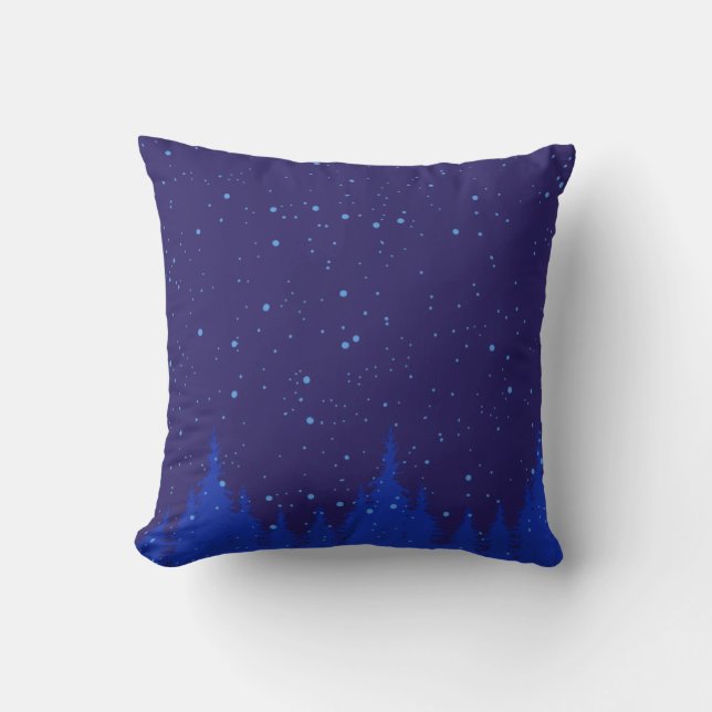 Monochromatic Blue Christmas Scene with Snow Cushion (Front)