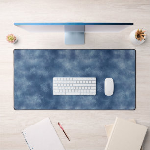 Monochromatic Blue Watercolor Pattern Desk Mat