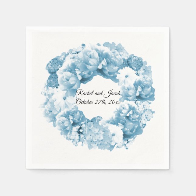 Monochromatic Blue Wreath Wedding Paper Napkins (Front)