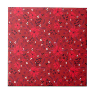Monochromatic bright red retro floral pattern. tile